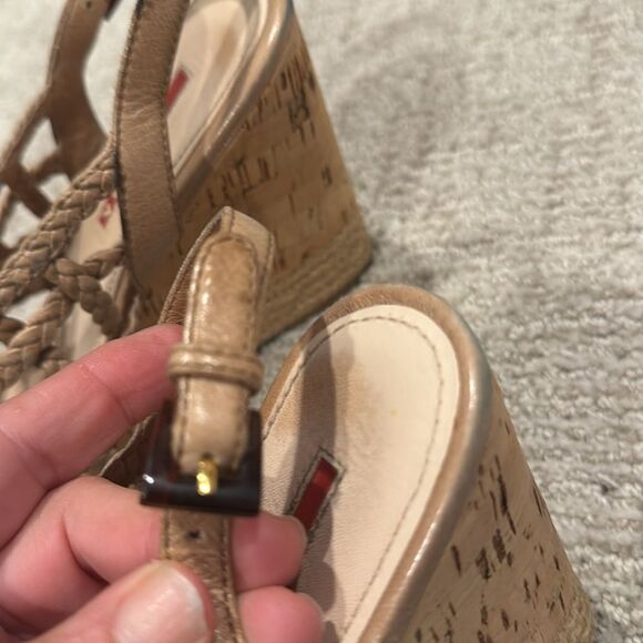 Prada Beige Braided Wedge Sandals Size 37.5 Authentic! - Picture 5 of 14